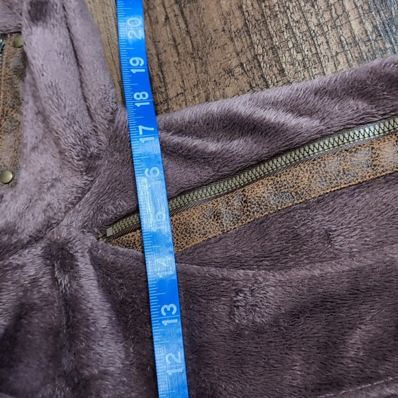 KUHL Moto Vation Full Zip Dark Brown Sherpa Fleece Brown Leather Jacket Small - Picture 10 of 11